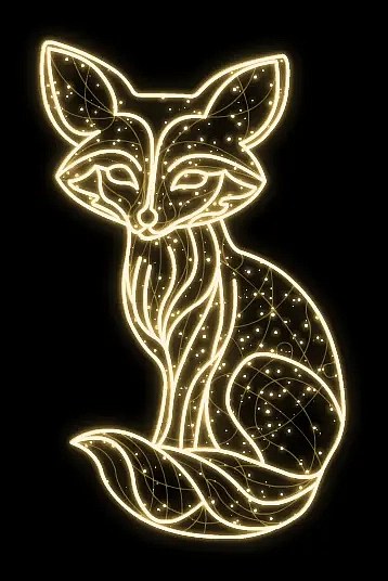 2D LED fény róka, 125 × 205 cm, meleg fehér, álló, 3D nyomtatás, 3D nyomtatás
