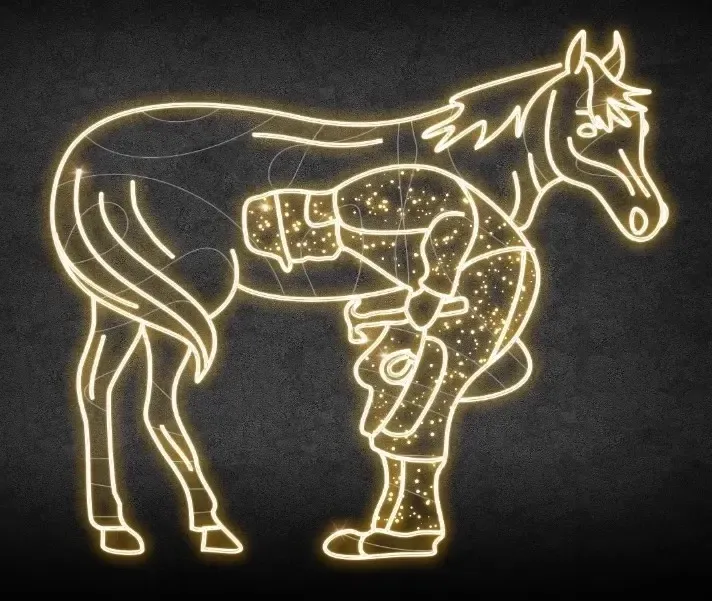 Eco Fix 2D LED fényfigura egy lovász és egy ló, 250 × 213 × 60 cm, meleg fehér, álló, 3D nyomtatás, 3D nyomtatás