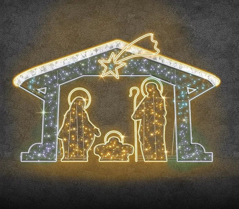 Eco Fix 2D LED-es világító jászol, 475 × 300 cm, meleg és jeges fehér, álló, 3D nyomtatott, alumínium, 3D nyomtatással