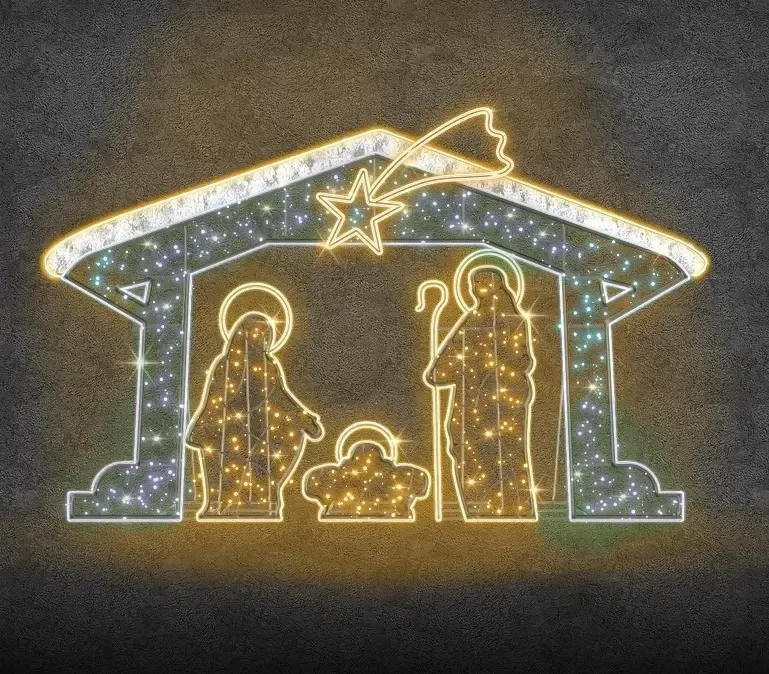 Eco Fix 2D LED-es világító jászol, 475 × 300 cm, meleg és jeges fehér, álló, 3D nyomtatott, alumínium, 3D nyomtatással