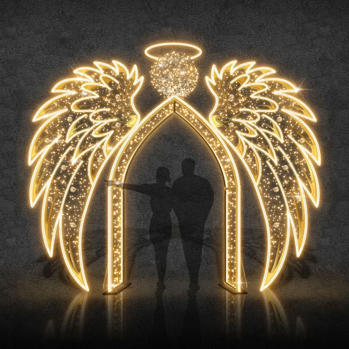 3D LED fénykapu szárnyakkal, 405 × 350 × 50 cm, melegfehér, 36 V és 24 V, 160 W, 10 db
