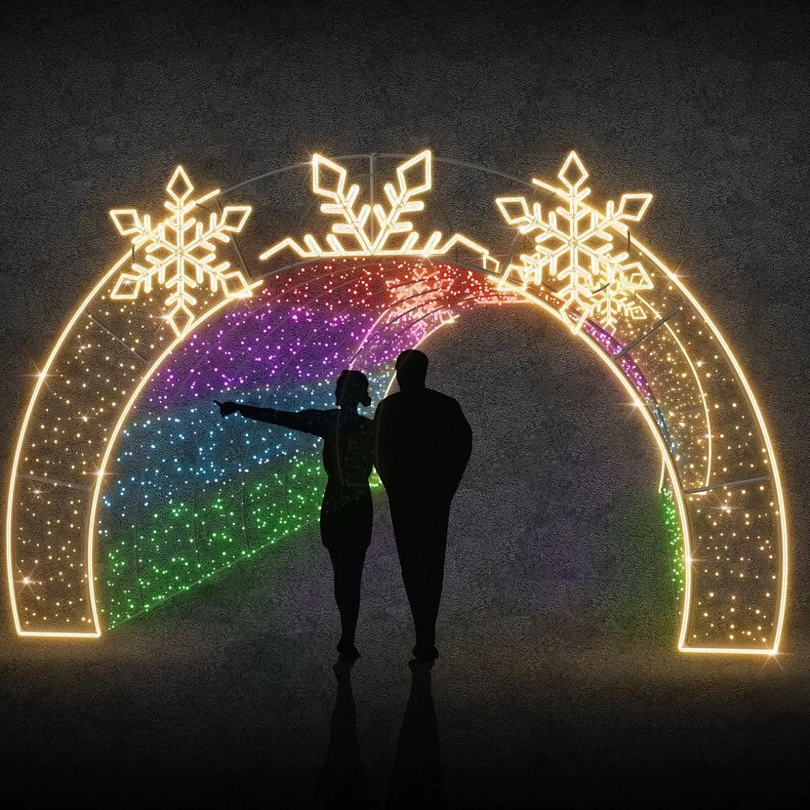 Eco Fix 3D LED-es fényalagút Hópelyhek és Twinkly, 440 × 300 × 800 cm, alumínium
