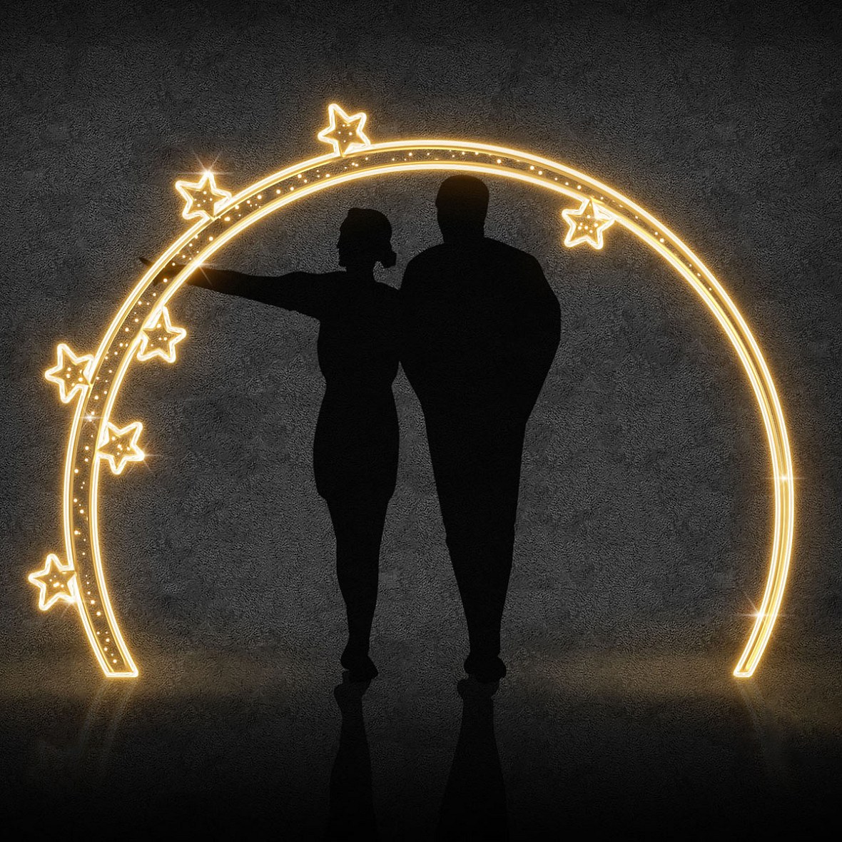 Easy Fix 2D LED-es világító kapu 7 csillag, álló, 260 × 190 cm, meleg fehér, alumínium, belső térben