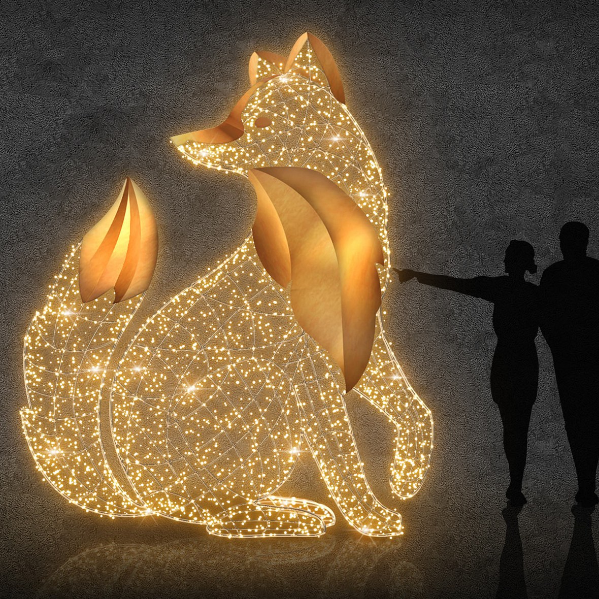3D LED fény róka ülve 300 cm, meleg fehér, alumínium