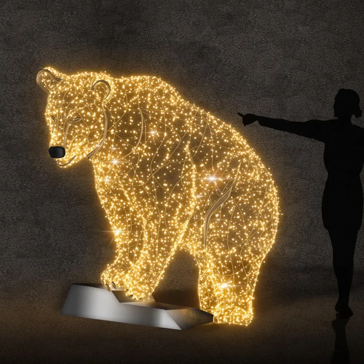 3D LED-es fénymedve sziklán, 200 × 215 cm, meleg fehér, alumínium, 3D LED-es fénymedve sziklán, 200 × 215 cm, meleg fehér, alumínium.
