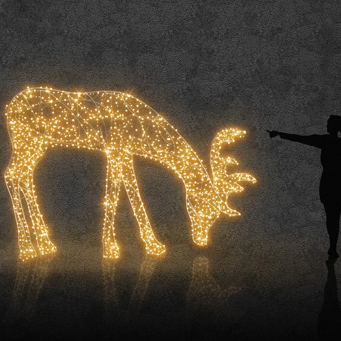 Eco Fix 3D LED fényszarvas, 220 × 350 × 120 cm, melegfehér, alumínium