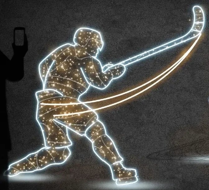 Eco Fix 2D LED fénydekoráció, hokijátékos II, 157 × 140 × 4 cm, meleg és jeges fehér, lógó, 3D nyomtatás, 3D nyomtatás