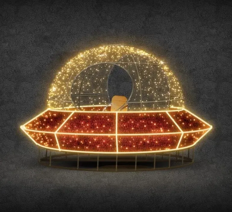 Eco Fix 3D LED fény UFO, 230 × 180 × 230 cm, melegfehér, álló, alumínium
