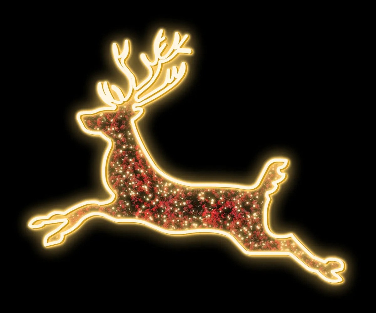 Easy Fix 2D LED fénymotívum szarvas, lógó, 375 × 350 × 3 cm, meleg fehér, alumínium, vörös szőnyeg, meleg fehér, piros szőnyeg