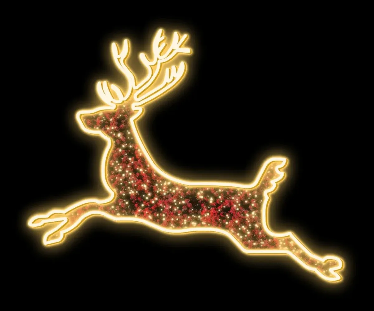 Easy Fix 2D LED fénymotívum szarvas, lógó, 375 × 350 × 3 cm, meleg fehér, alumínium, vörös szőnyeg, meleg fehér, piros szőnyeg