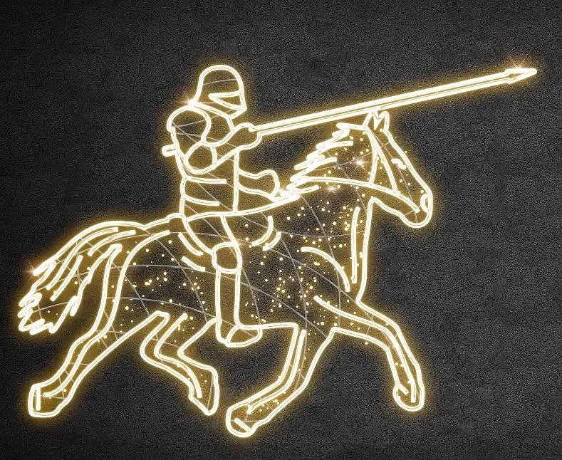 Easy Fix 2D LED fényű lovag lóháton, 240 × 310 cm, meleg fehér, álló, 3D nyomtatás, 3D nyomtatás