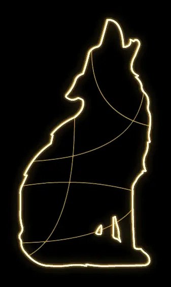 Easy Fix 2D LED fényű, üvöltő farkas, 110 × 185 × 60 cm, meleg fehér, álló, 3D nyomtatás, alumínium