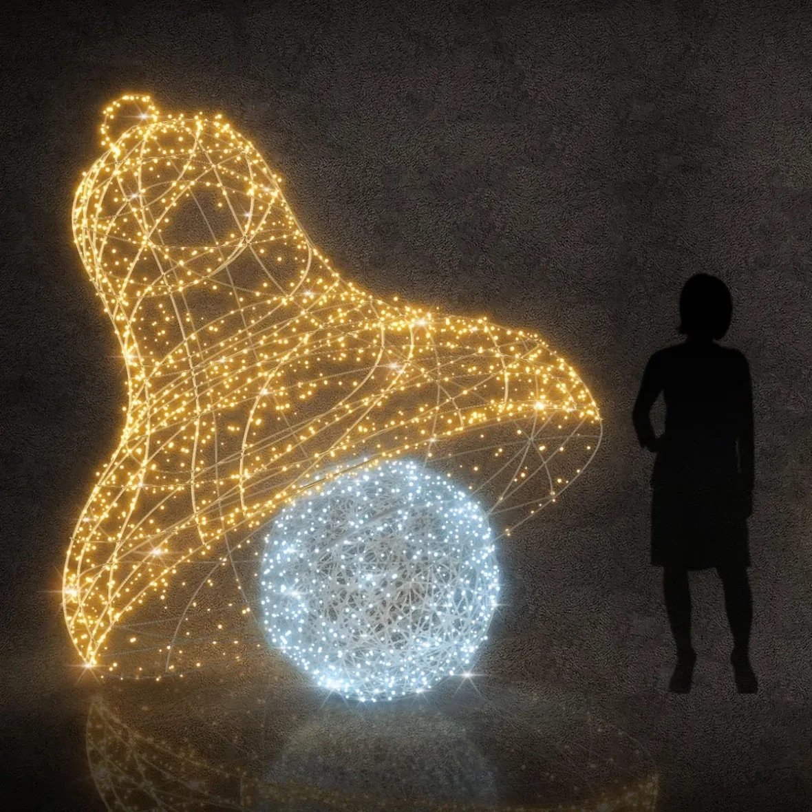 3D LED-es fényharang, 280 cm, meleg és jégfehér színű, kristálydíszítéssel, 36 V, 35,3 W, 35 kg, 2 részből áll