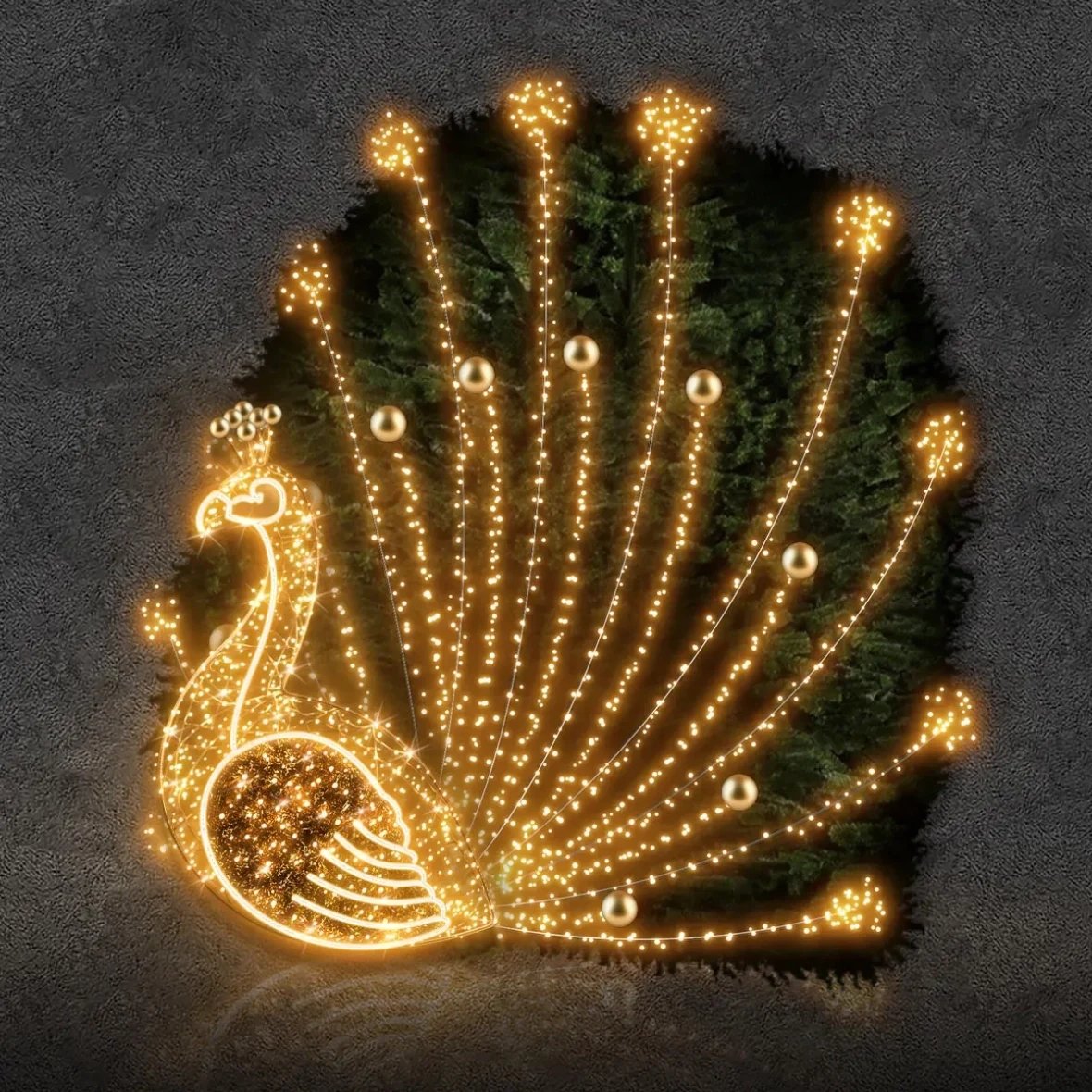 3D LED páva fény, 200 × 200 × 160 cm, meleg fehér