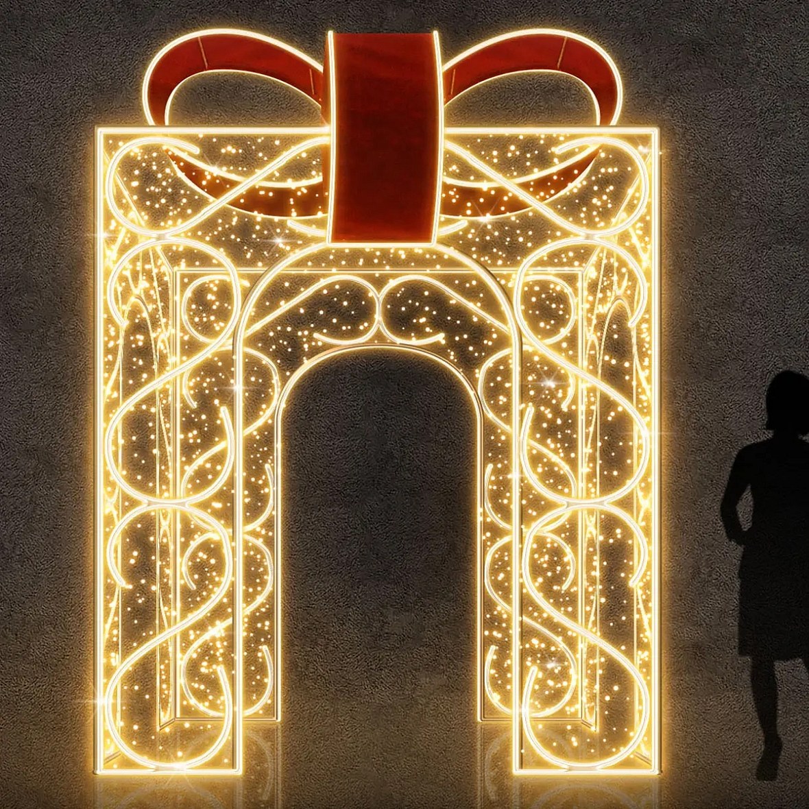 3D LED-es fényajándék, átjárható, 200 × 310 × 200 cm, meleg fehér, alumínium, 3D LED-es fényajándék, átjárható, 200 × 310 × 200 cm, meleg fehér, alumínium
