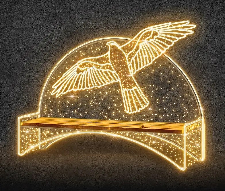 3D LED fénypad, 210 × 180 × 50 cm, melegfehér, 36 V, 38,5 W, 3 részből áll.