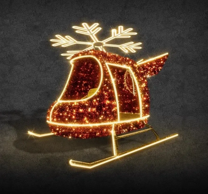 Eco Fix 3D LED-es fényhelikopter hópehellyel, 600 × 450 × 220 cm, meleg fehér, álló, alumínium, állva, alumínium