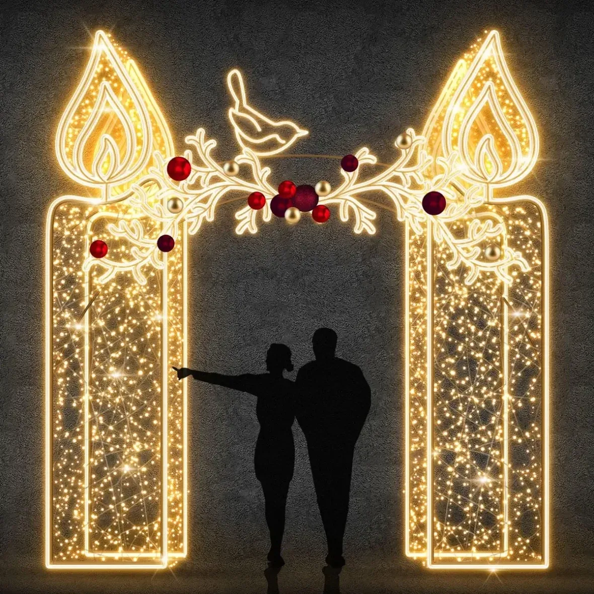 3D LED gyertyalámpa szerelvény, 345 × 400 × 65 cm, meleg fehér, 230/36V, 332 W, 123,6 kg, 5 részből készült, 123,6 kg.