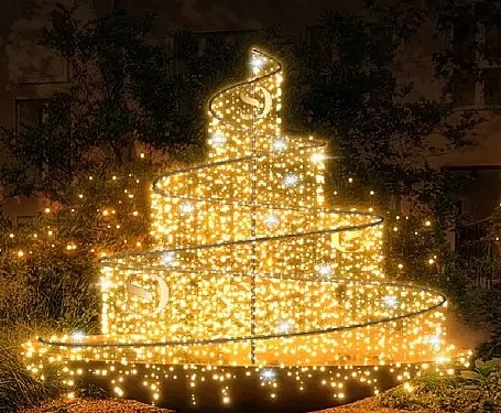 3D LED fényszökőkút 300 × 280 × 300 cm, melegfehér, 36 V, 69 V, 3 részből áll.