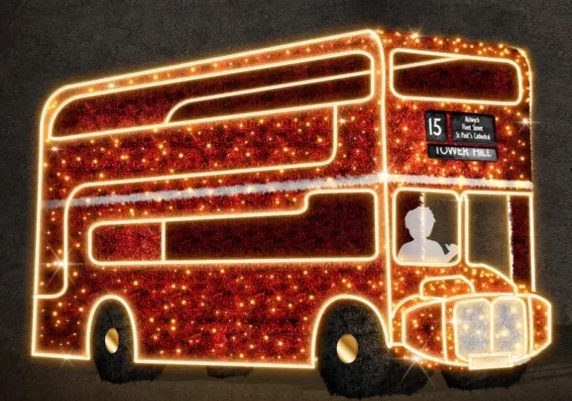 Eco Fix 3D LED fényű emeletes busz, 180 × 280 × 500 cm, melegfehér, álló, alumínium, állva