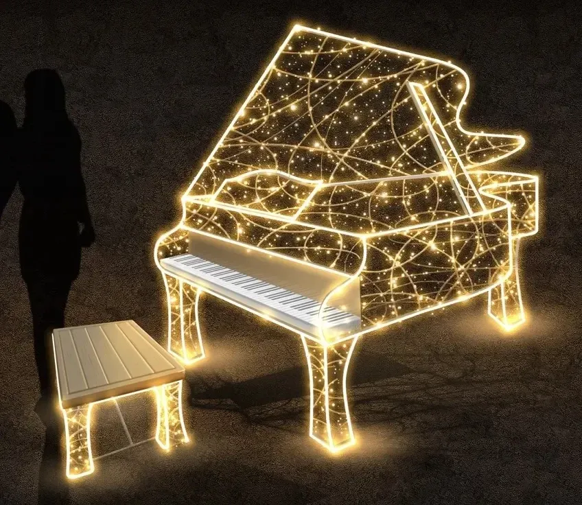 LED fényzongora szövettel, 280 x 160 x 120 cm, meleg fehér, 36V, 115 W, 68,2 kg, 2 részből álló