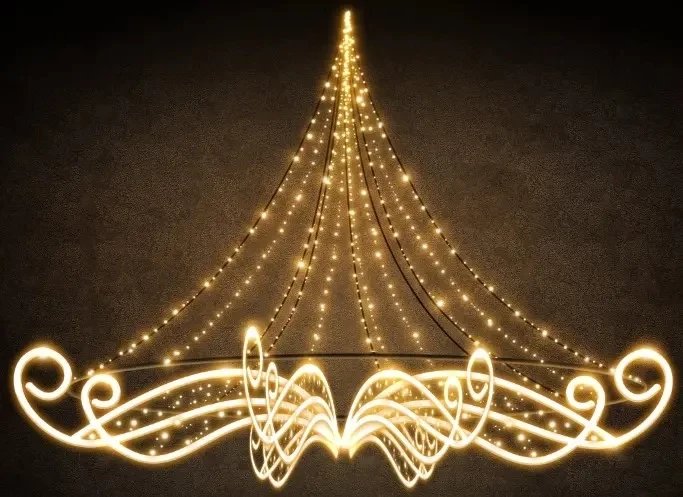 3D LED csillár, 360 x 250 x 360 cm, meleg fehér, 230/36V