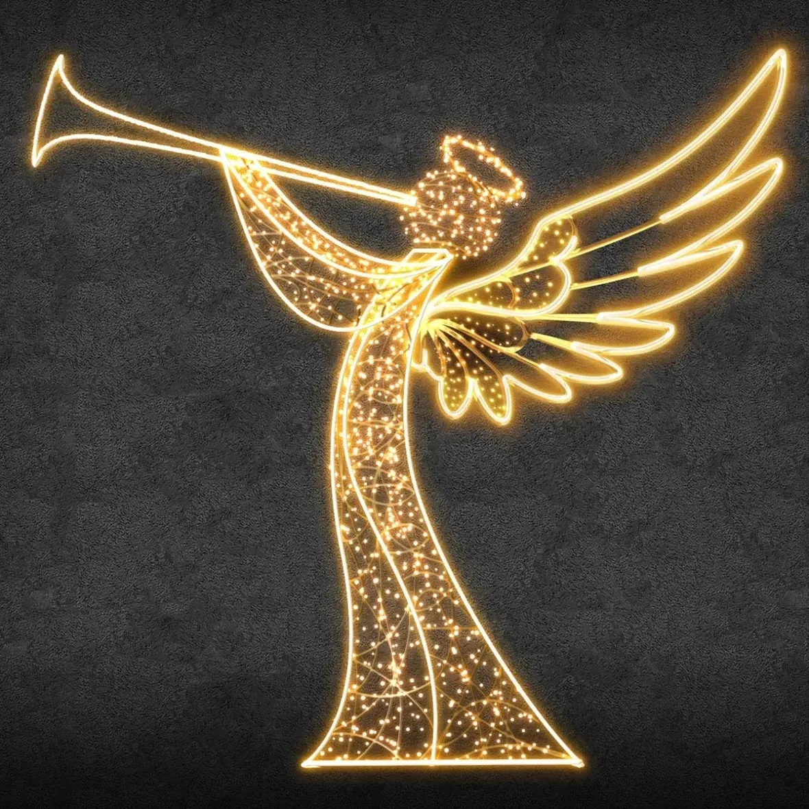 Eco Fix 2D LED fénydekoráció, Angel IV, 240 × 220 × 5 cm, meleg fehér, 3D nyomtatás és alumínium, lógó, 3D nyomtatással
