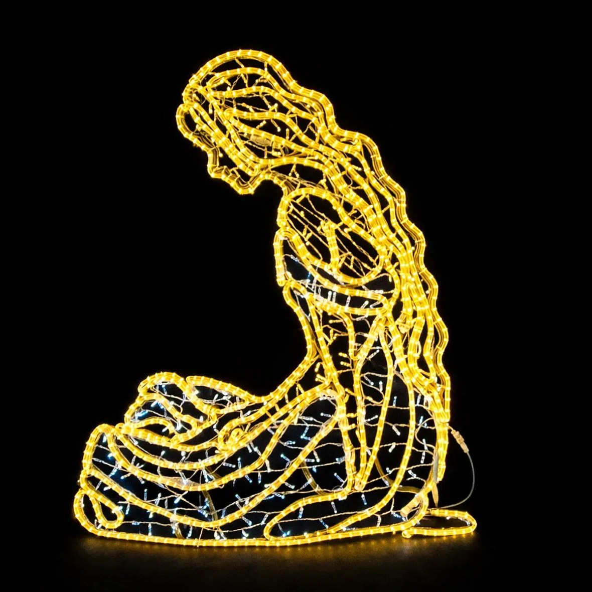 Eco Fix 2D LED fénydekoráció, lány sziluett 140 × 148 × 3 cm, jég és meleg fehér, kötött, lógó, 3D nyomtatás, 3D nyomtatás