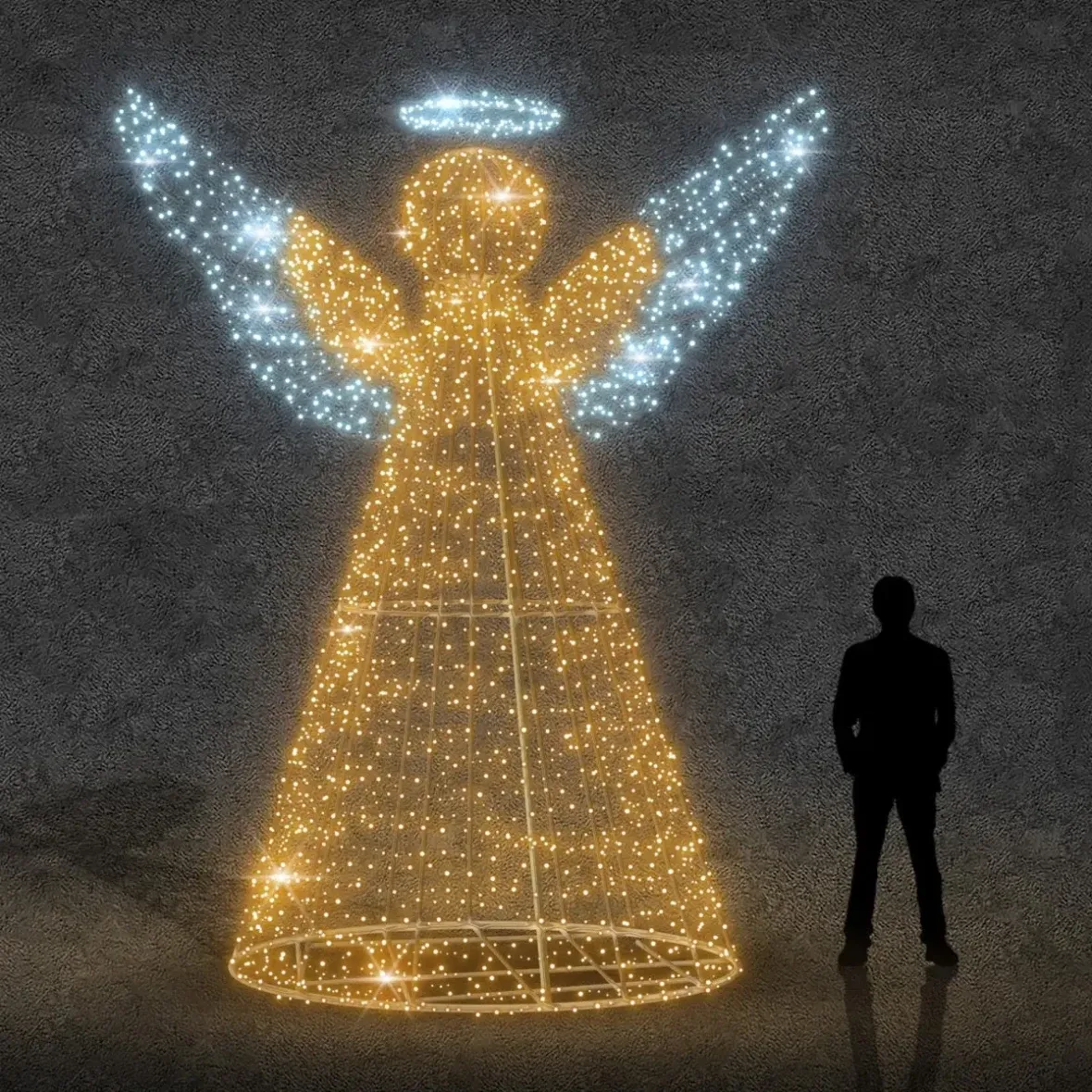 3D LED fényangyal, 300 × 400 × 100 cm, meleg és jeges fehér, 36 V, 42 W, 5 részből áll.