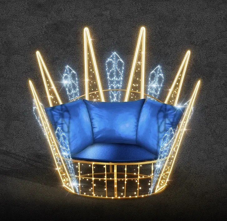 3D LED-es világító szék, 154 × 193 × 144 cm, meleg és jégfehér, 36 V, 54 W, 70 kg, 1 db, 1 db
