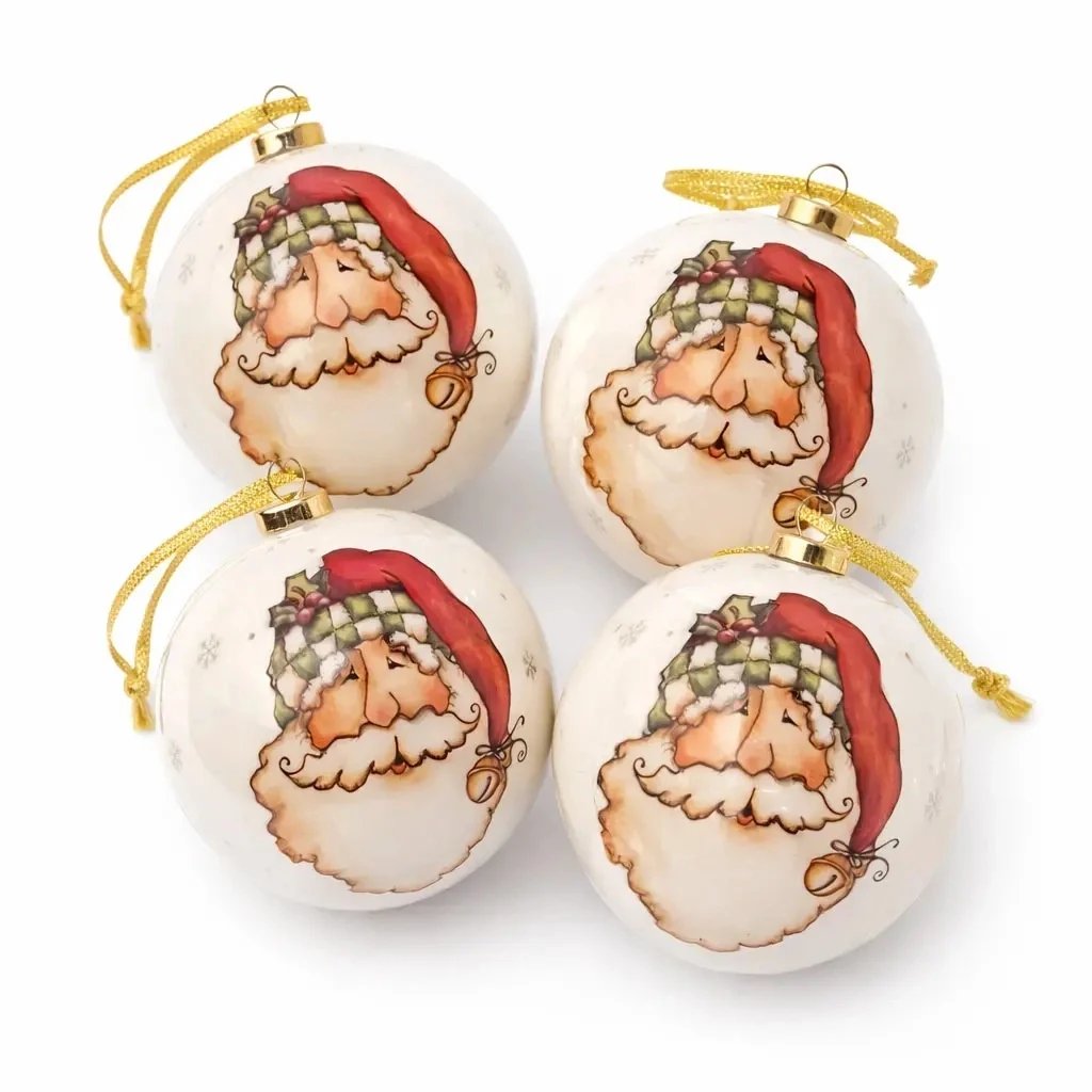 Karácsonyi díszek gömbkészlet 8 cm, Mikulás, műanyag, 6 darabos csomagban