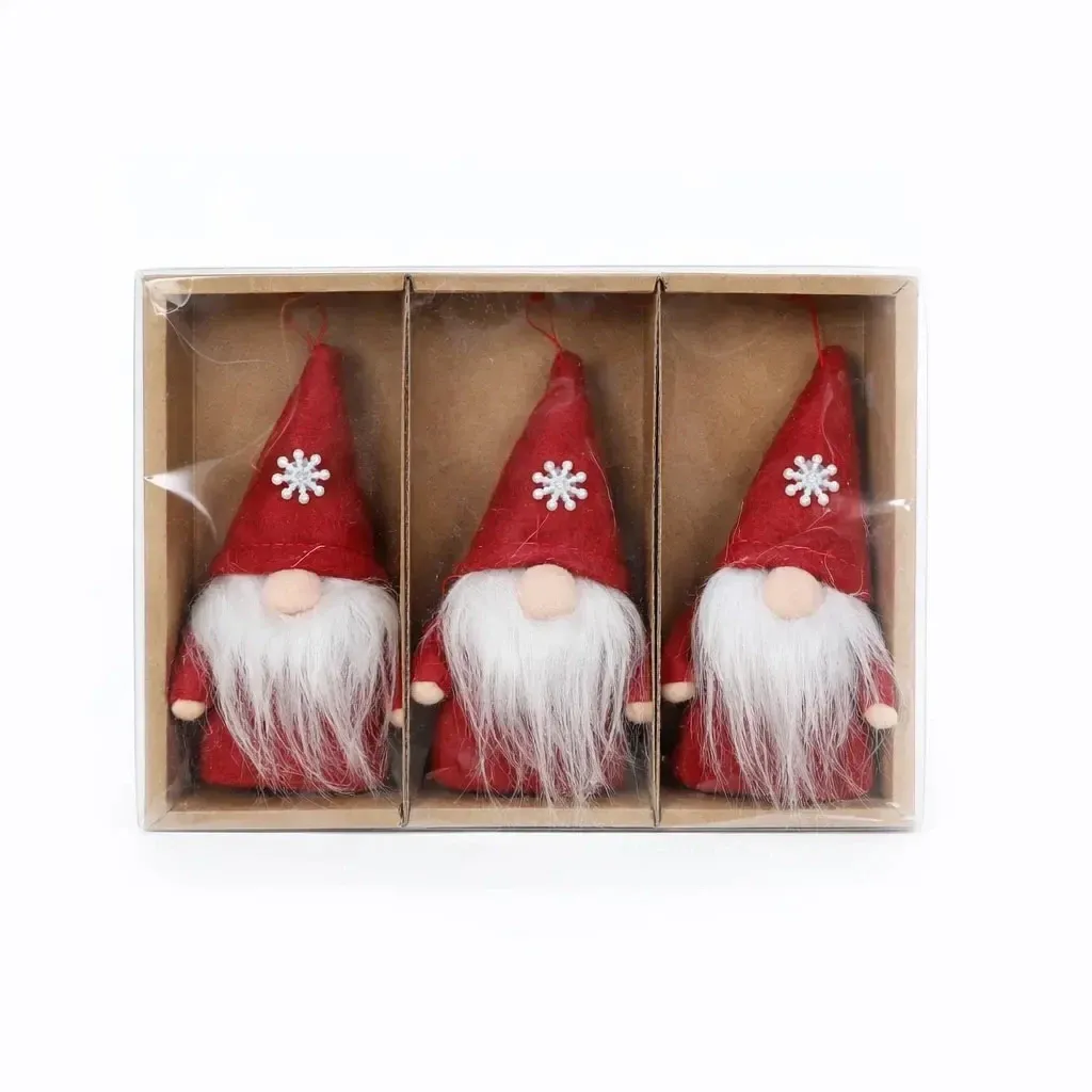 Karácsonyi díszek törpék 11 cm, piros, textil, 3 darabos csomagban