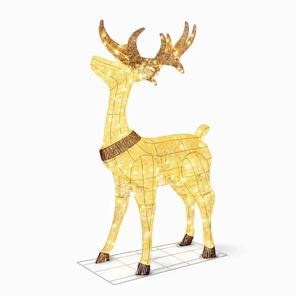 3D-s, világító LED-es szarvas, 150 cm, meleg fehér, 161 diódával, IP44, kültéri használatra