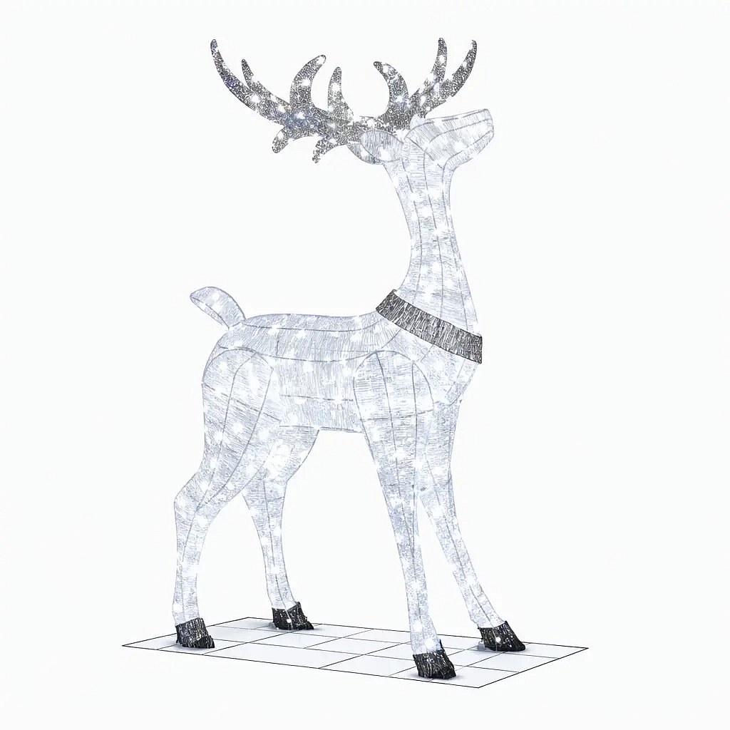 3D-s, világító LED-es szarvas, 150 cm, jégfehér, villogó, 161 LED, kültéri, IP44