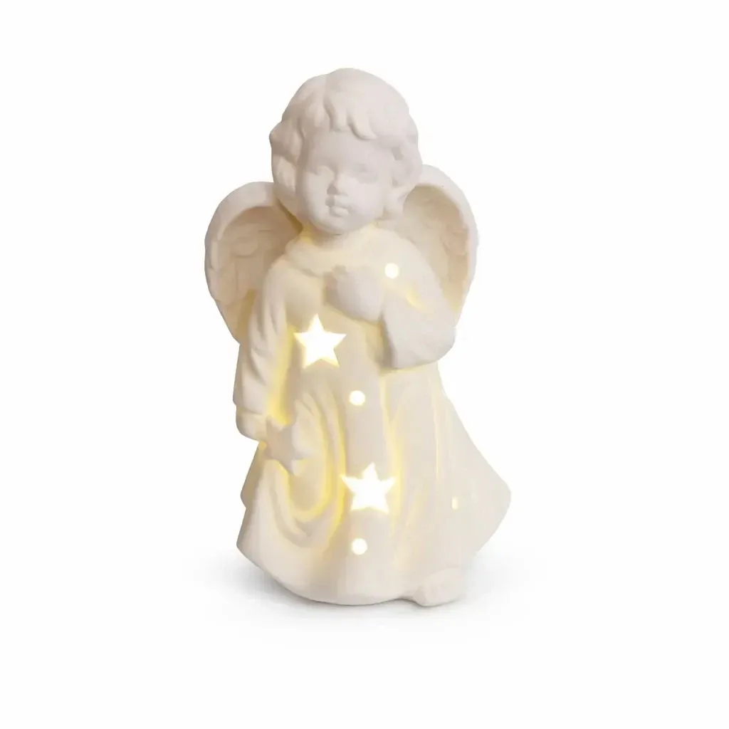 LED világító kerámia angyal 9,3 × 7,6 × 14,9 cm, meleg fehér, 3× LR44