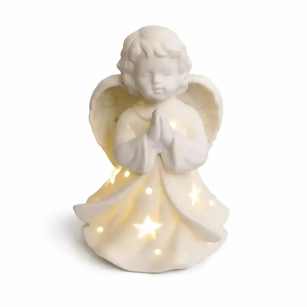 LED kerámia imádkozó angyal 9,3 × 7,6 × 14,9 cm, melegfehér, 2× LR44