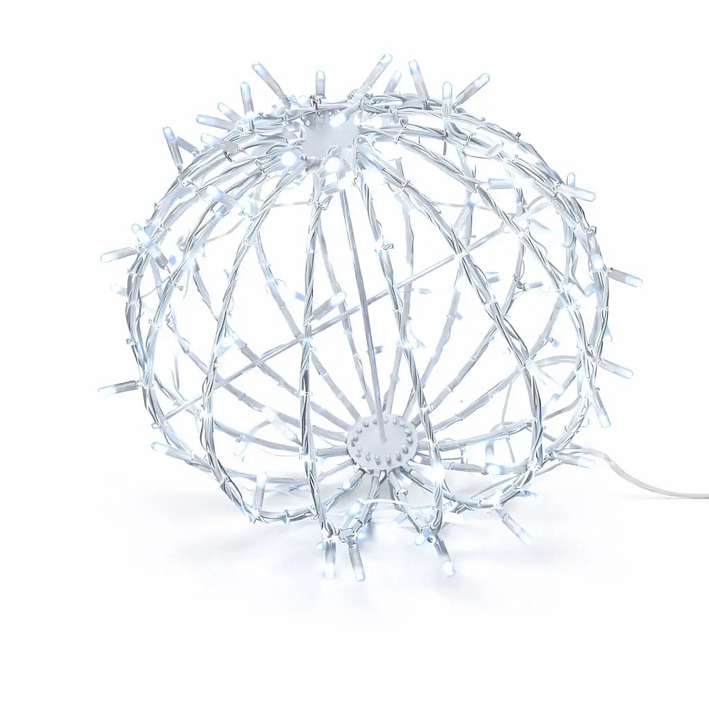 3D LED kerti fénygömb, 40 cm átmérőjű, jeges fehér, fehér kábel IP67, alumínium, Easy fix