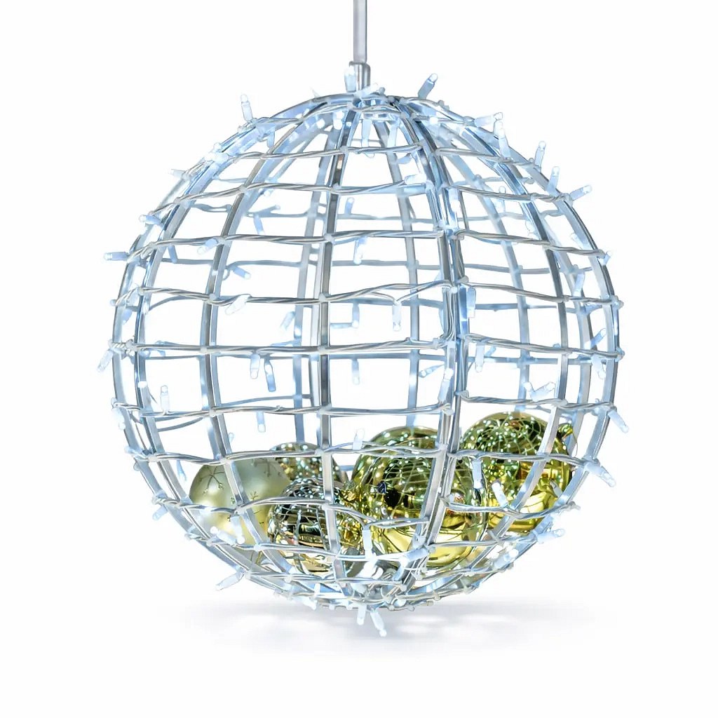 3D LED fénygömb, 60 cm, jégfehér, villanófény, alumínium