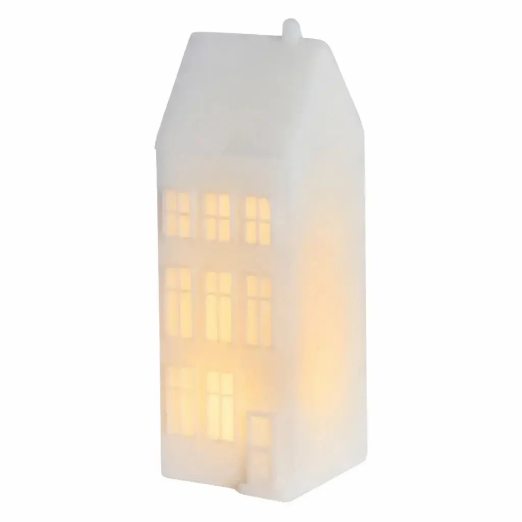 LED-es városi ház Koppenhágából, Nyhavn, viaszszínű, 6 × 6 × 17,5 cm, meleg fehér, fehér