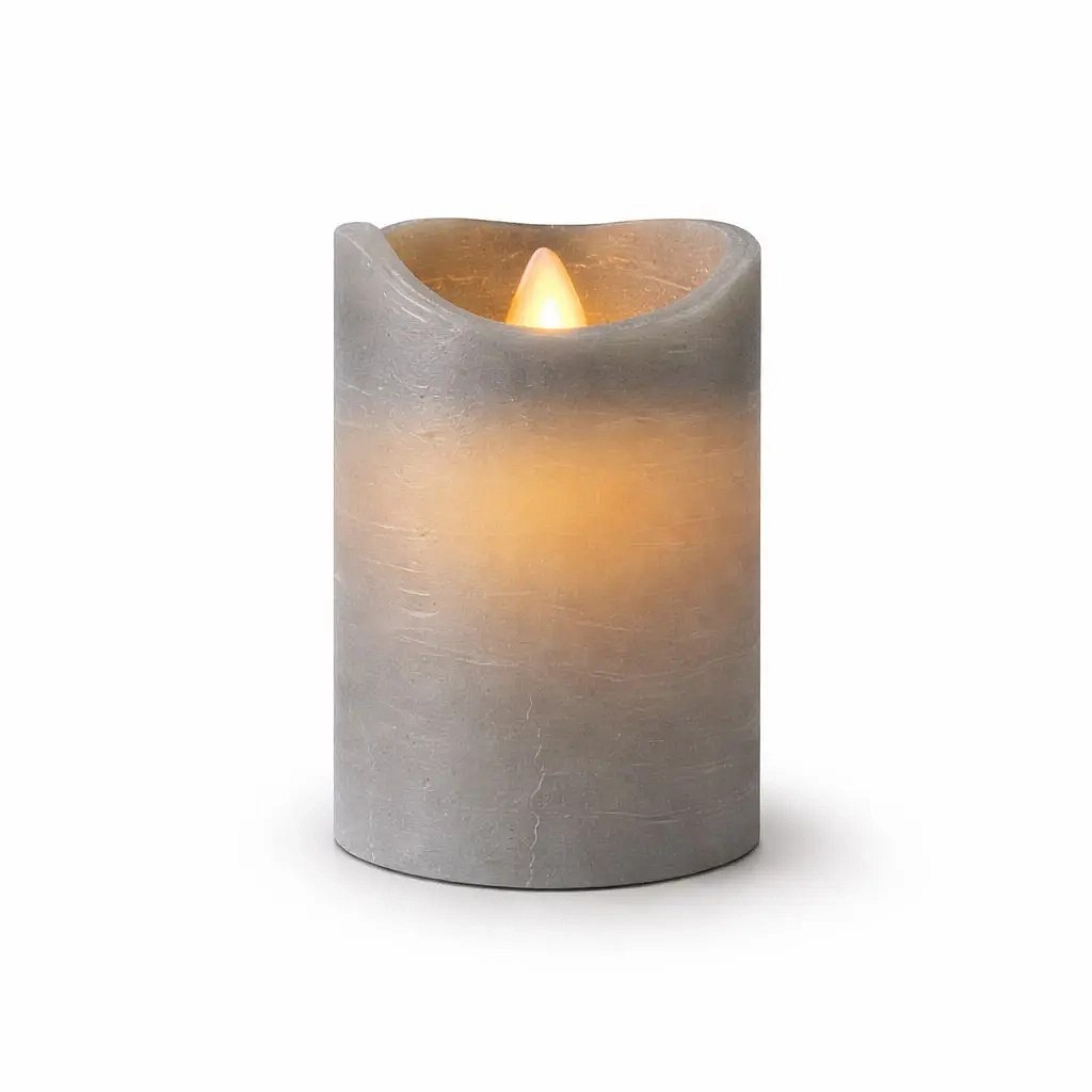 LED-es elemes gyertyaviasz Sara, Ø 7,5 × 10 cm, szürke, 2× AA