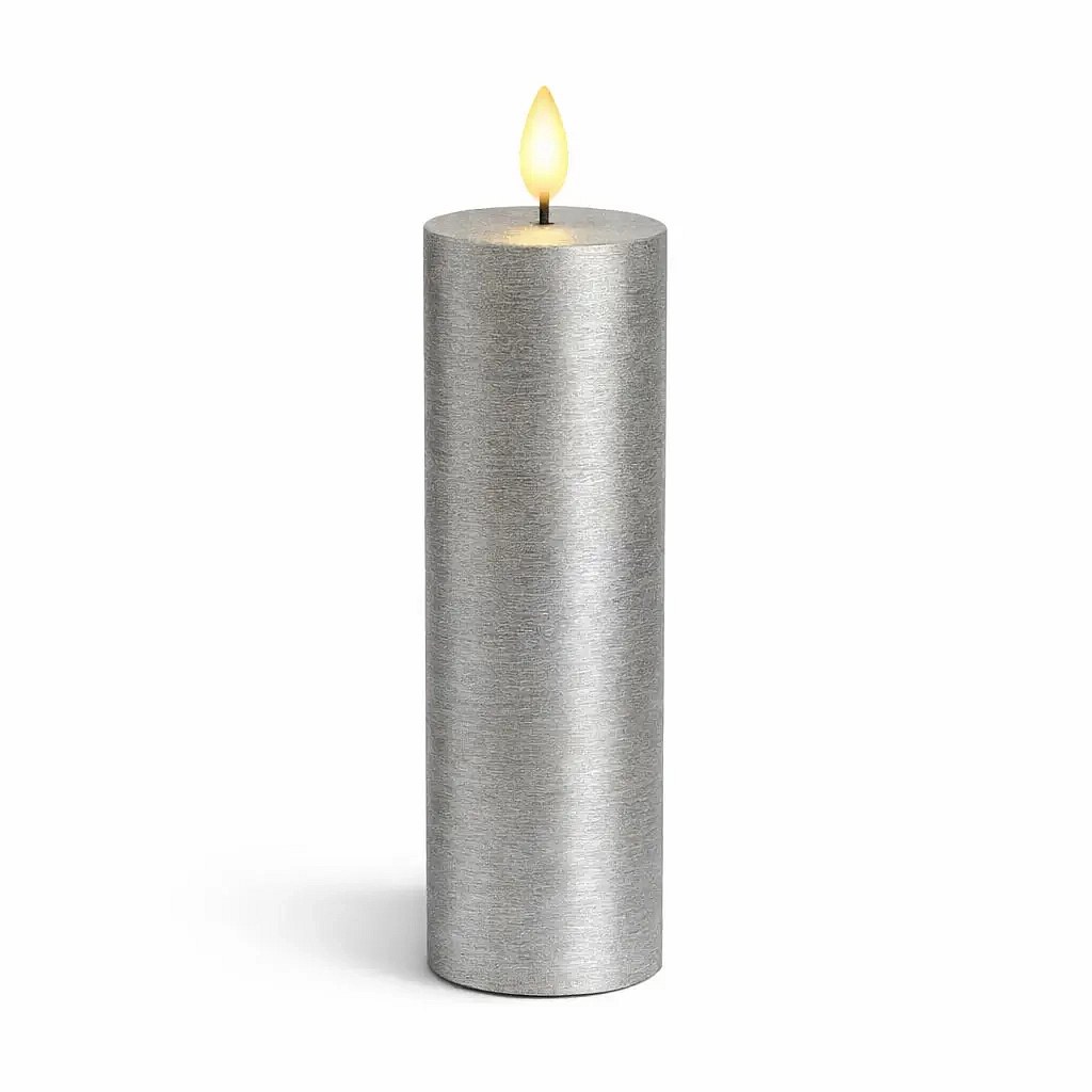 LED-es elemes gyertya, viasz Sille, Ø 5 × 25 cm, ezüst, 2 × AA