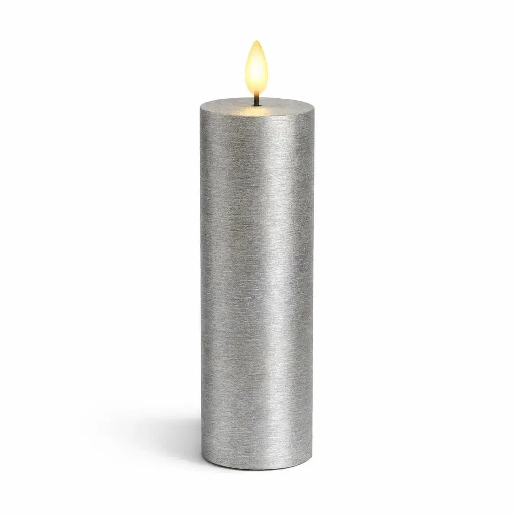 LED-es elemes gyertya, viasz Sille, Ø 5 × 25 cm, ezüst, 2 × AA