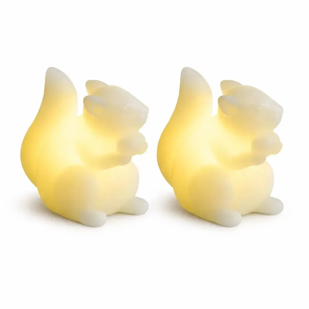 Elemről működő, valódi viaszból készült LED-gyertyák, mókus, 7,5 × 9 cm, fehér, 2 db-os készlet, CR2032