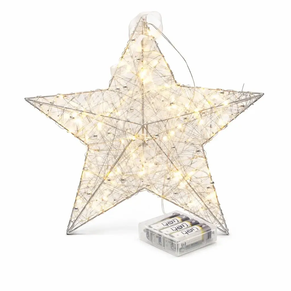Elemmel működő 3D LED-es mikulásvirág, 30 × 30 × 8 cm, fém, dróttal, 20 LED, AA