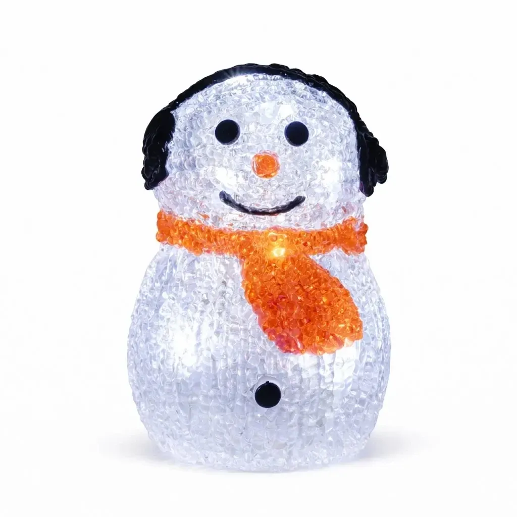 3D LED-es hóember, 15 cm-es, elemmel működtethető, alumínium