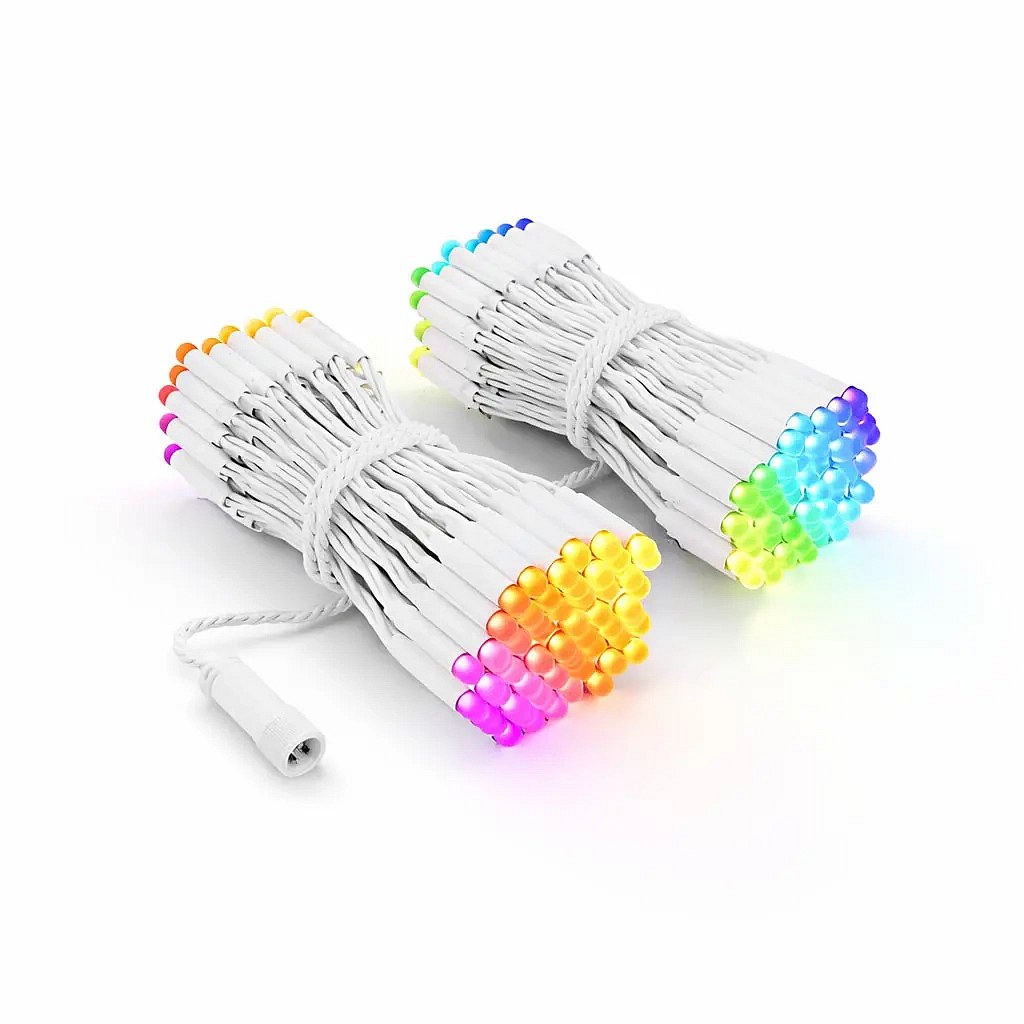 Twinkly strings 25 m Dual Pro kültéri színes fényfüzér, 2× 125 RGB LED, fehér kábel, IP44, 2× 12,5 m