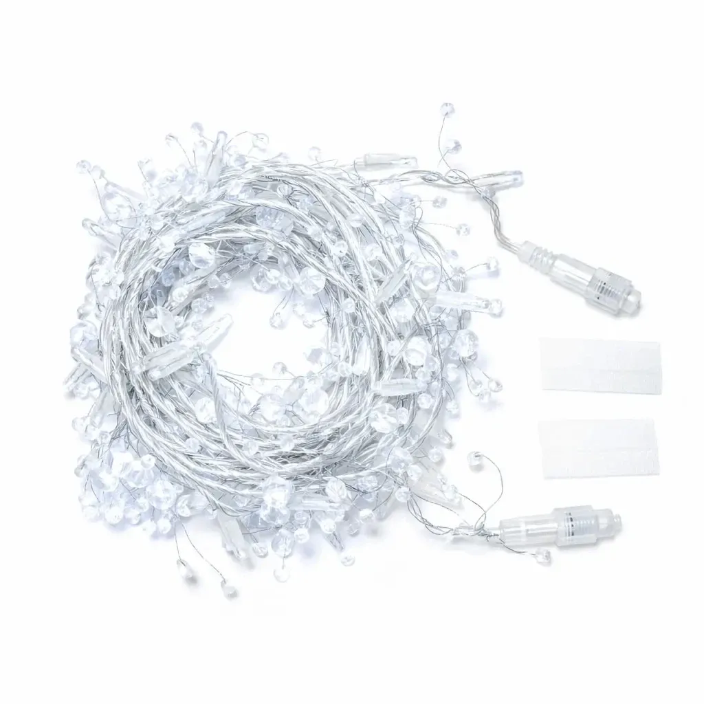 Eco Fix kültéri fényfüzér kristályokkal, 8 m, jégfehér, 80 LED, 36 V, átlátszó kábel, IP44
