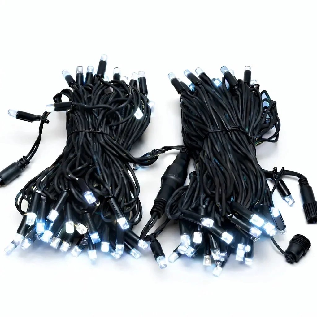 Easy Fix LED fényfüzér, 20 m, kültéri használatra, jégfehér, 120 LED, fekete kábel, IP44