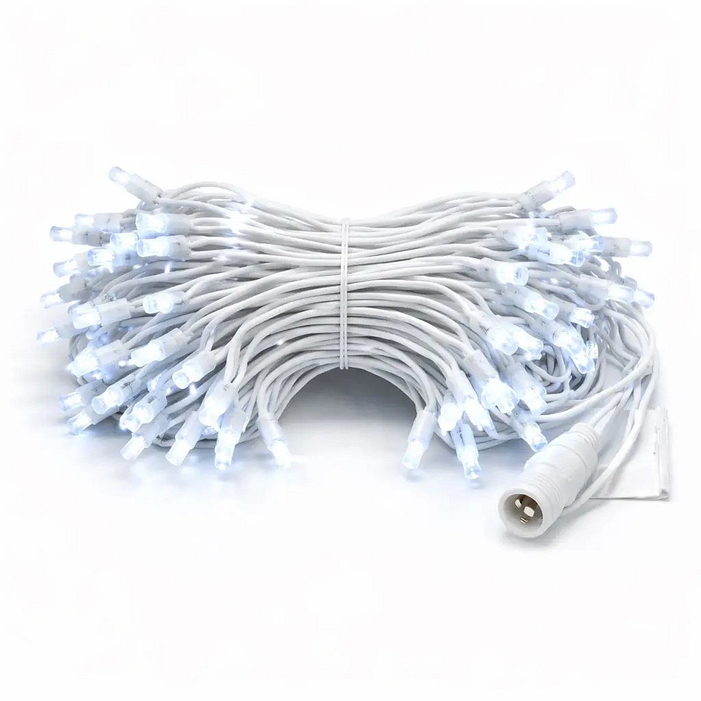 Eco Fix LED fényfüzér, 10 m, kültéri, jégfehér, villogó (FLASH) funkcióval, 100 diódával, 36 V, fehér kábel, IP44
