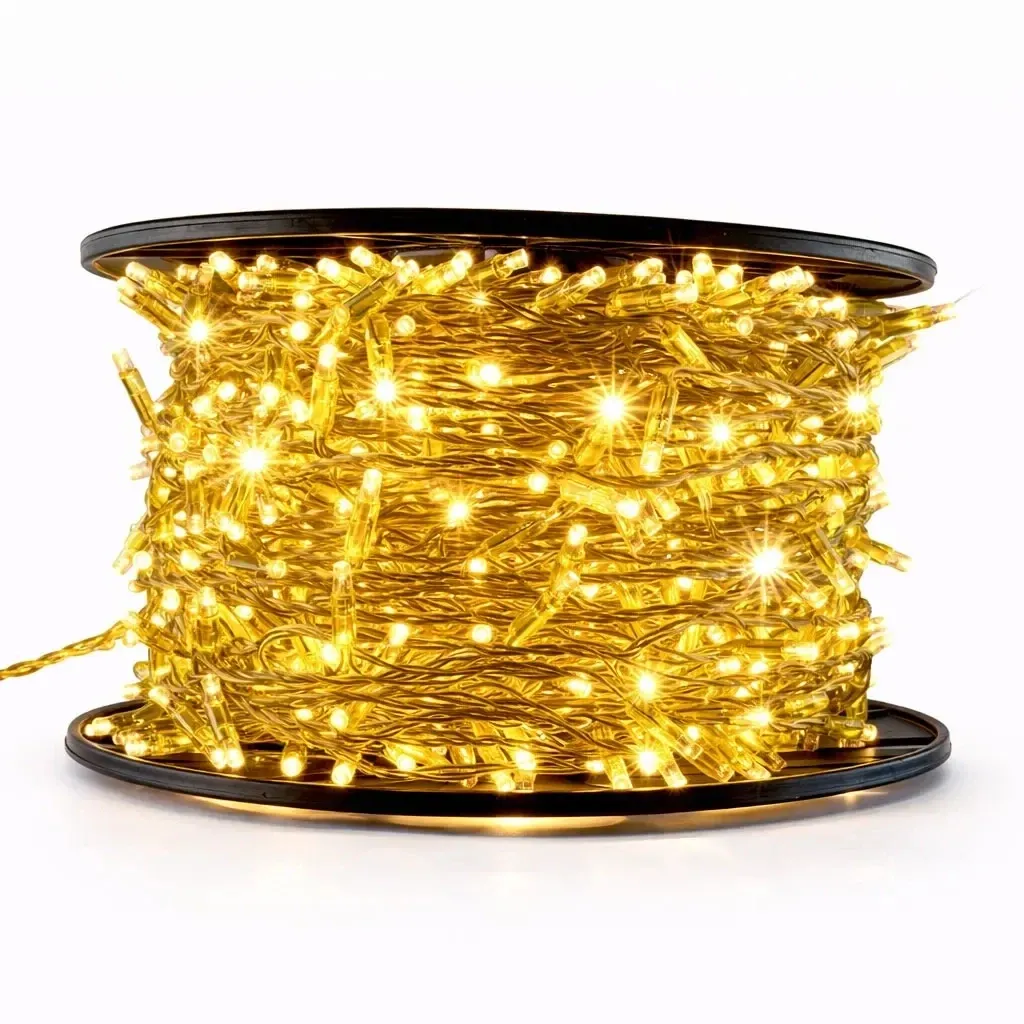 Eco Fix LED kültéri fényfüzér, 80 m, meleg fehér, villogó, 800 LED, sötét arany színű kábel, IP44, tekercs